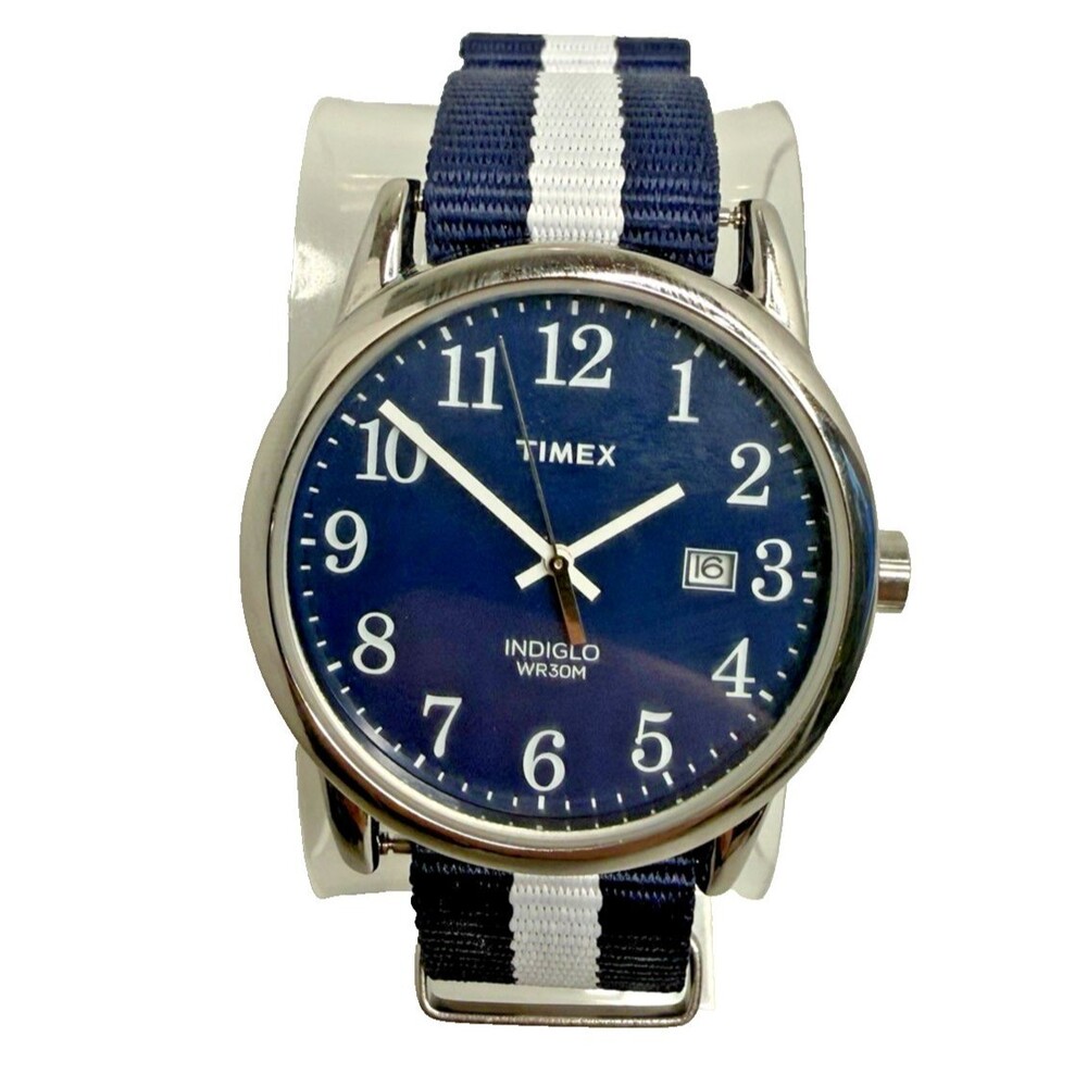TIMEX TW2P75900 Indiglo Easy Reader Analog Men's Watch 38mm Blue Striped NEW